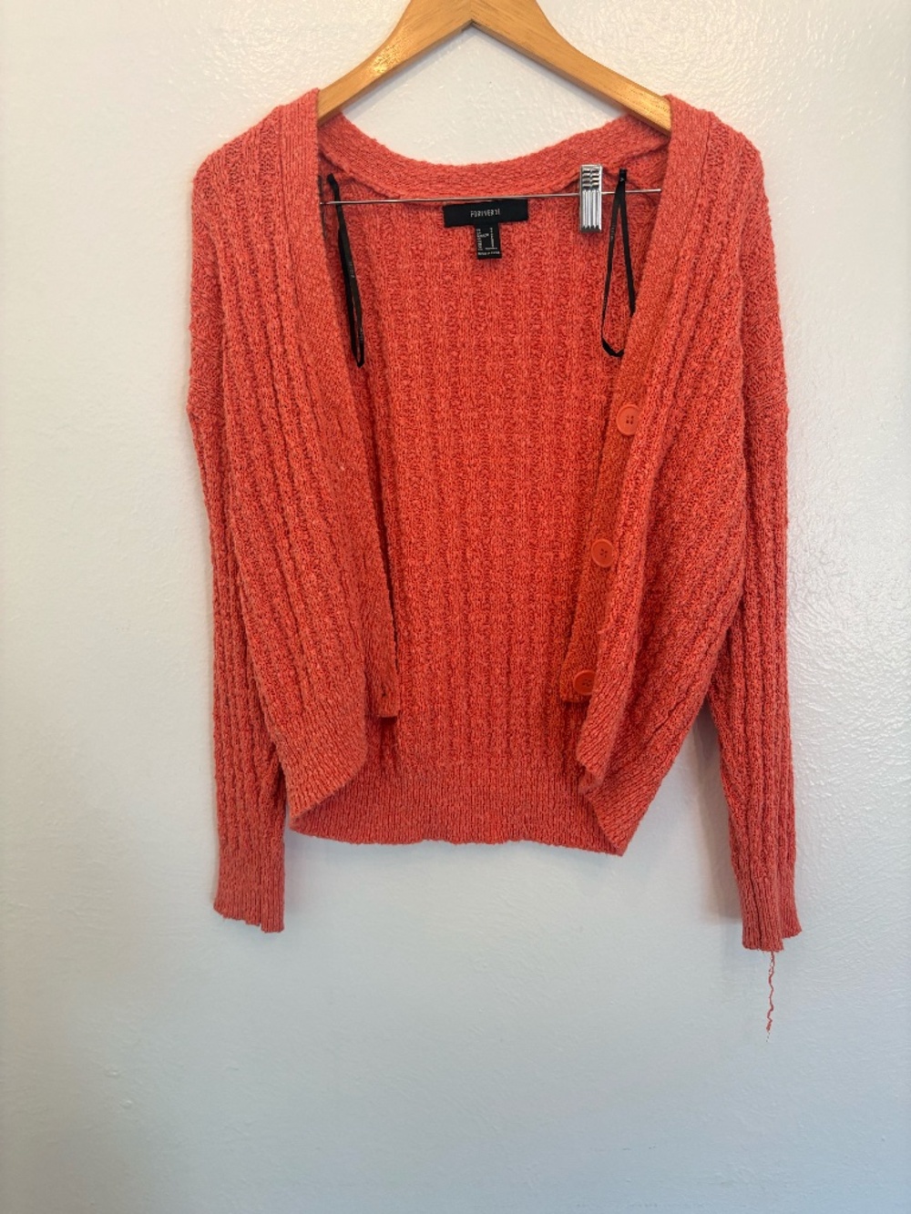 Forever 21 Coral Chunky Knit Cardigan Cozy Sz Small